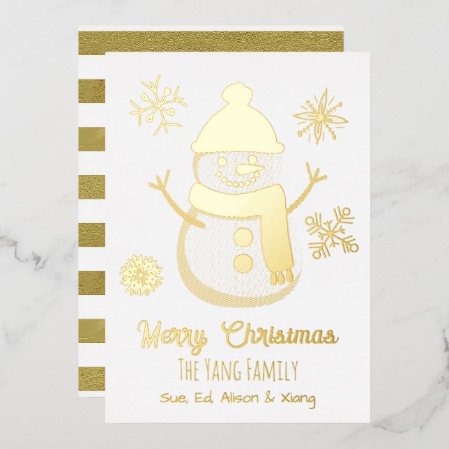 Pretty Personalized Snowman and Photo Foil Holiday Card (Front/Back)