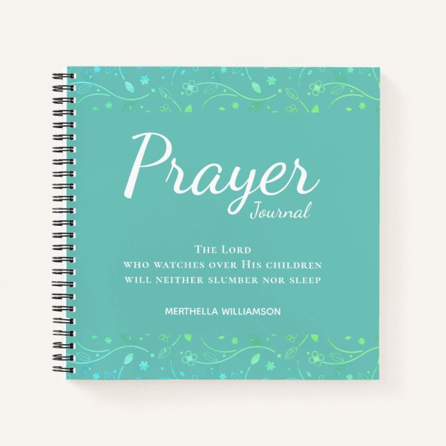 Pretty Personalized Teal Floral Prayer Journal (Front)