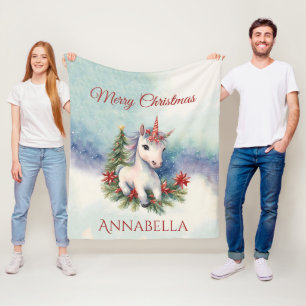 Pretty Personalized Unicorn Christmas Fleece Blanket