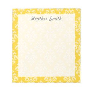 Pretty Personalized Yellow Damask Notepad