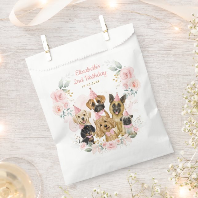 Pretty Pet Dog Puppies Birthday Paw-ty Baby Girl Favour Bag (Clipped)