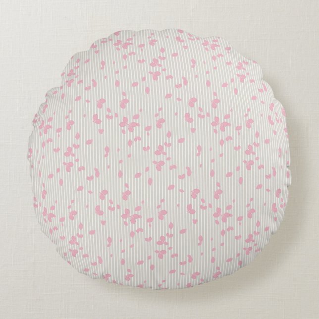 Pretty Petals on Stripes Round Pillow (Front)