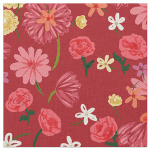 Pretty Petite Flowers Pattern on Burgundy Red Fabric