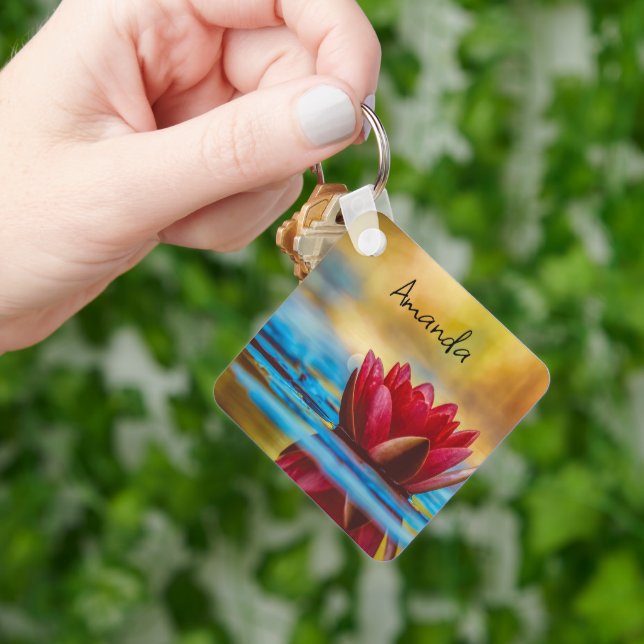 Pretty Photo of a Lotus Flower in a Pond Keychain (Hand)