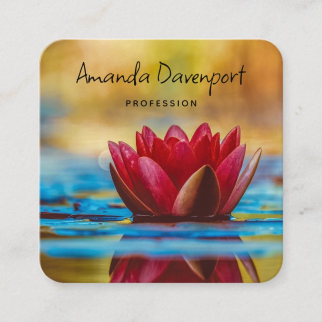 Pretty Photo of a Lotus Flower in a Pond Square Business Card (Front)