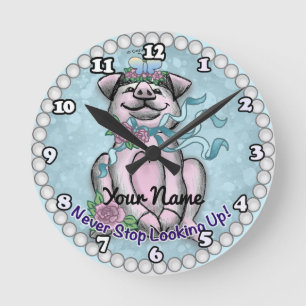 Pretty Piggy   Round Clock