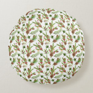 Pretty Pine Cones and Cuttings Botanical Round Pillow