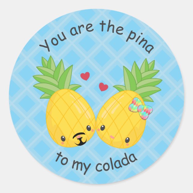 Pretty Pineapple Tropical Pina Colada Romantic Classic Round Sticker (Front)