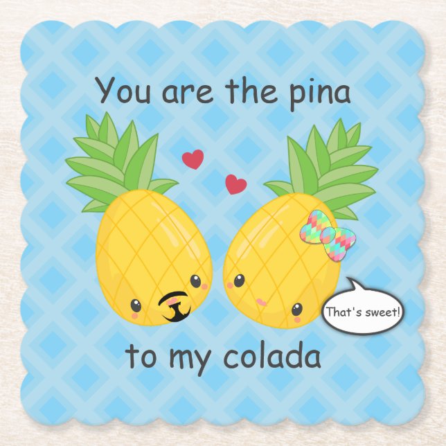 Pretty Pineapple Tropical Pina Colada Romantic Paper Coaster (Front)