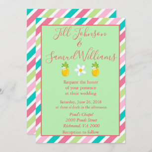 Pretty Pineapples and Stripes Wedding Invitation