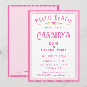 Pretty Pink 13th Birthday Invitation