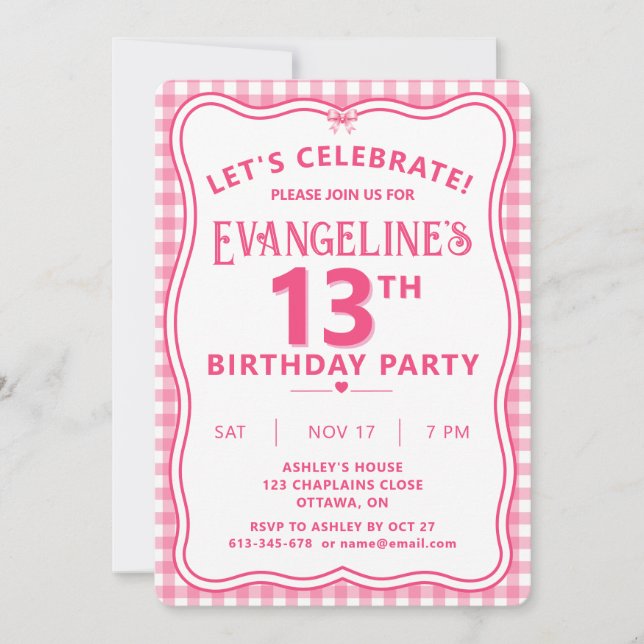 Pretty Pink 13th Birthday Party Personalized  Invitation (Front)