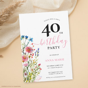 Pretty Pink 40th Birthday Party Floral Invitation