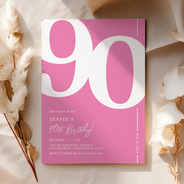 Pretty Pink 90th Birthday Invitation (Creator Uploaded)