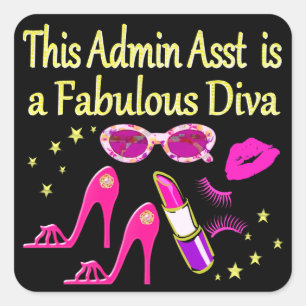 PRETTY PINK ADMIN ASST DIVA DESIGN SQUARE STICKER