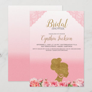 Pretty Pink African American Bride Bridal Shower Invitation
