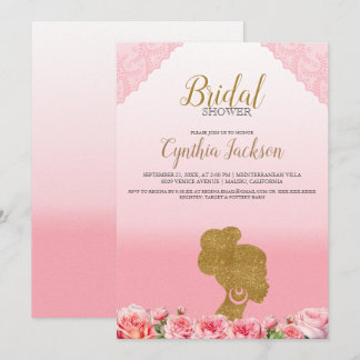 Pretty Pink African American Bride Bridal Shower Invitation