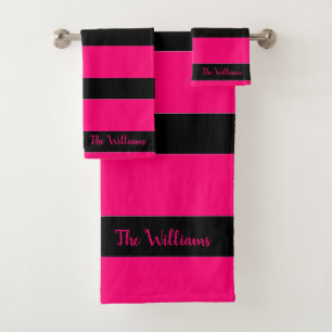 Pretty Pink and Black Bath Towel Set