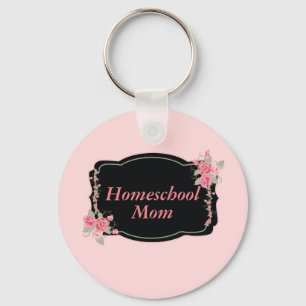 Pretty Pink and Black Homeschool Mom Floral Keychain