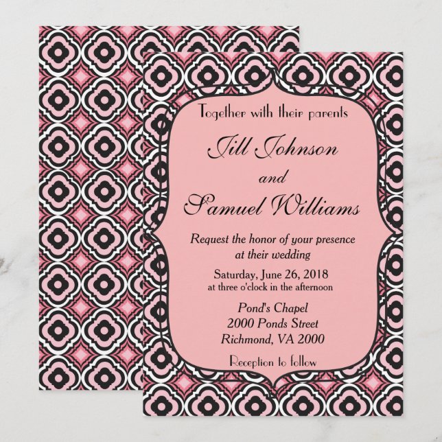 Pretty Pink and Black Modern Wedding Invitation (Front/Back)