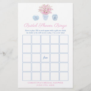 Pretty Pink And Blue Bridal Bingo Shower Game Card