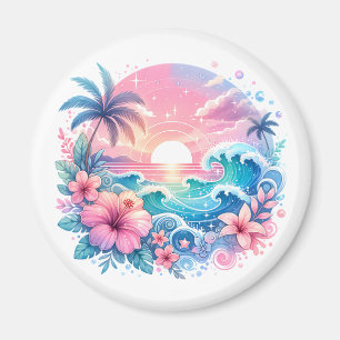Pretty Pink and Blue Coastal Art Magnet