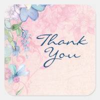 Pretty Pink and Blue Floral Background Thank You