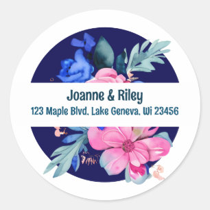 Pretty Pink and Blue Flowers Personalized Classic Round Sticker