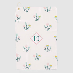 Pretty Pink and Blue Spring Flowers Monogram Golf Towel