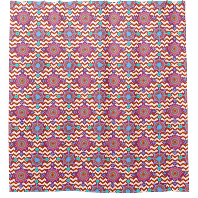 Pretty Pink and Blue Tiled Pattern Shower Curtain (Front)