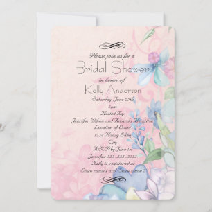 Pretty Pink and Blue Wildflowers Bridal Shower Invitation