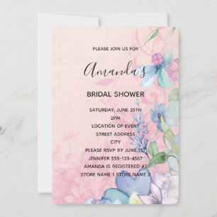 Pretty Pink and Blue Wildflowers Bridal Shower Invitation