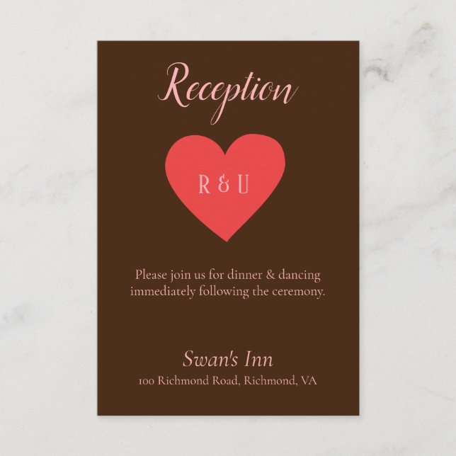 Pretty Pink and Brown Reception Enclosure Card (Front)