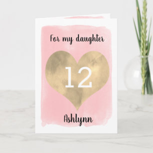 Pretty Pink and Gold 12th Birthday Daughter Card