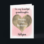 Pretty Pink and Gold 13th Birthday Granddaughter Card<br><div class="desc">A pretty pink and gold 13th birthday granddaughter card that features a beautiful gold heart against a pretty pink watercolor, which you can personalize underneath the heart with her name. The inside of this beautiful birthday card reads a sweet sentiment which an be easily personalized. The back features the watercolor...</div>