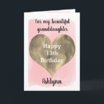 Pretty Pink and Gold 13th Birthday Granddaughter Card<br><div class="desc">A pretty pink and gold 13th birthday granddaughter card that features a beautiful gold heart against a pretty pink watercolor, which you can personalize underneath the heart with her name. The inside of this beautiful birthday card reads a sweet sentiment which an be easily personalized. The back features the watercolor...</div>