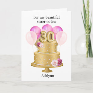 Pretty Pink and Gold 30th Birthday Cake Card