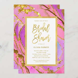 Pretty Pink and Gold Geode   Bridal Shower Invitation