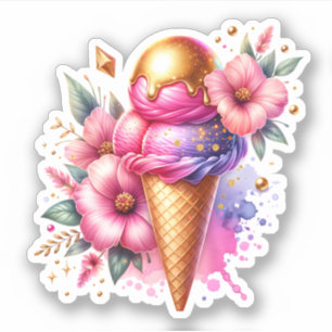 Pretty Pink and Gold Ice Cream Cone Birthday