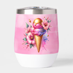 Pretty Pink and Gold Ice Cream Cone Personalized