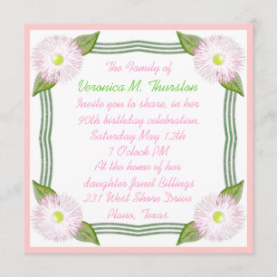 Pretty Pink and Green Floral Birthday Invitation