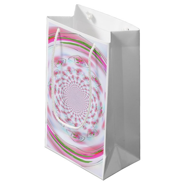 Pretty Pink and Green Fractal Design Small Gift Bag (Front Angled)
