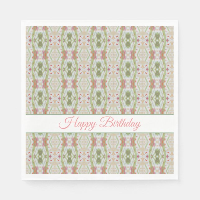 Pretty Pink and Green Paper Birthday Napkins (Front)