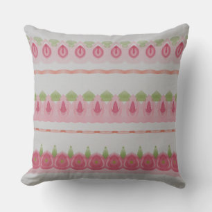 Pretty Pink And Green Patterned Throw Pillow