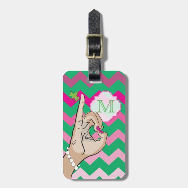 Pretty pink and green Travel Bag Tag Template (Front Vertical)
