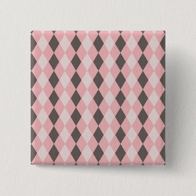 Pretty Pink and Grey Argyle Diamond Pattern Gifts 2 Inch Square Button (Front)