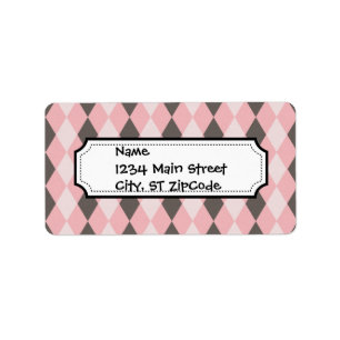 Pretty Pink and Grey Argyle Diamond Pattern Gifts Label