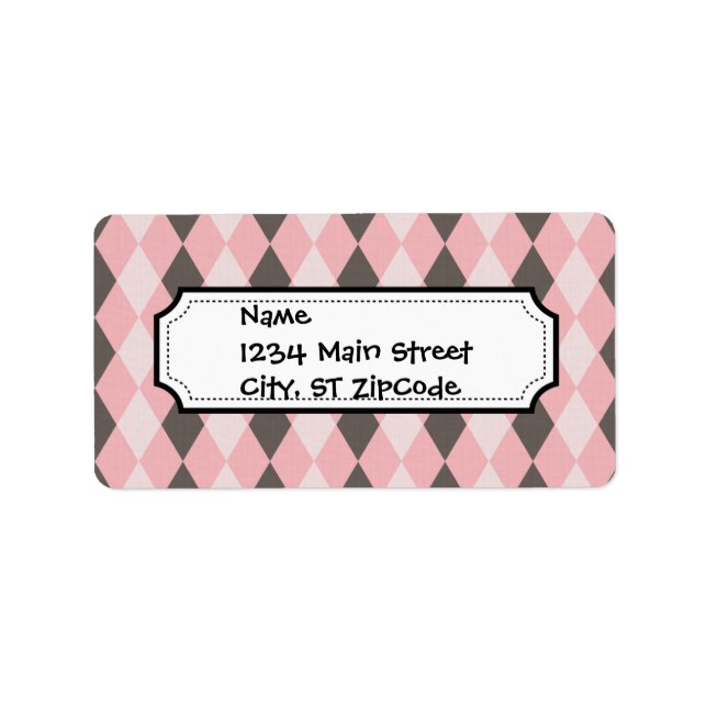 Pretty Pink and Grey Argyle Diamond Pattern Gifts Label (Front)