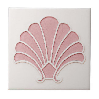 Pretty Pink and off white Art Deco Motif Ceramic T Tile