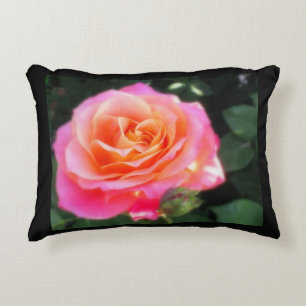 Pretty Pink and Orange Rose Macro Photo   Accent Pillow
